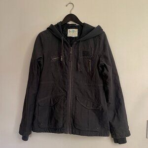 Billabong utility-style dark green grey hooded jacket. Size XL